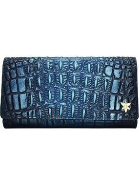 Hand-Painted Leather Wallet with RFID Protection - Croc Embossed, Stylish